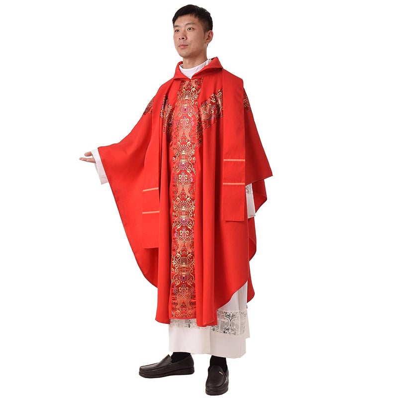 BLESSUME Church Vestments Priest Clergy Chasuble Catholic Mass Apparel Robe, Red, one size - Image 4